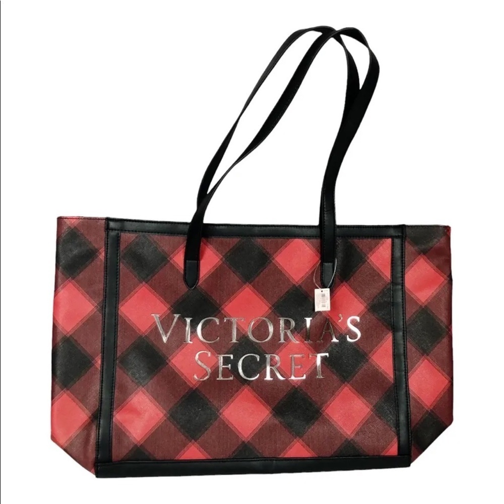 Victoria’s Secret Holiday 2021 Buffalo Plaid Tote / Carry All Bag NWT - Picture 5 of 8